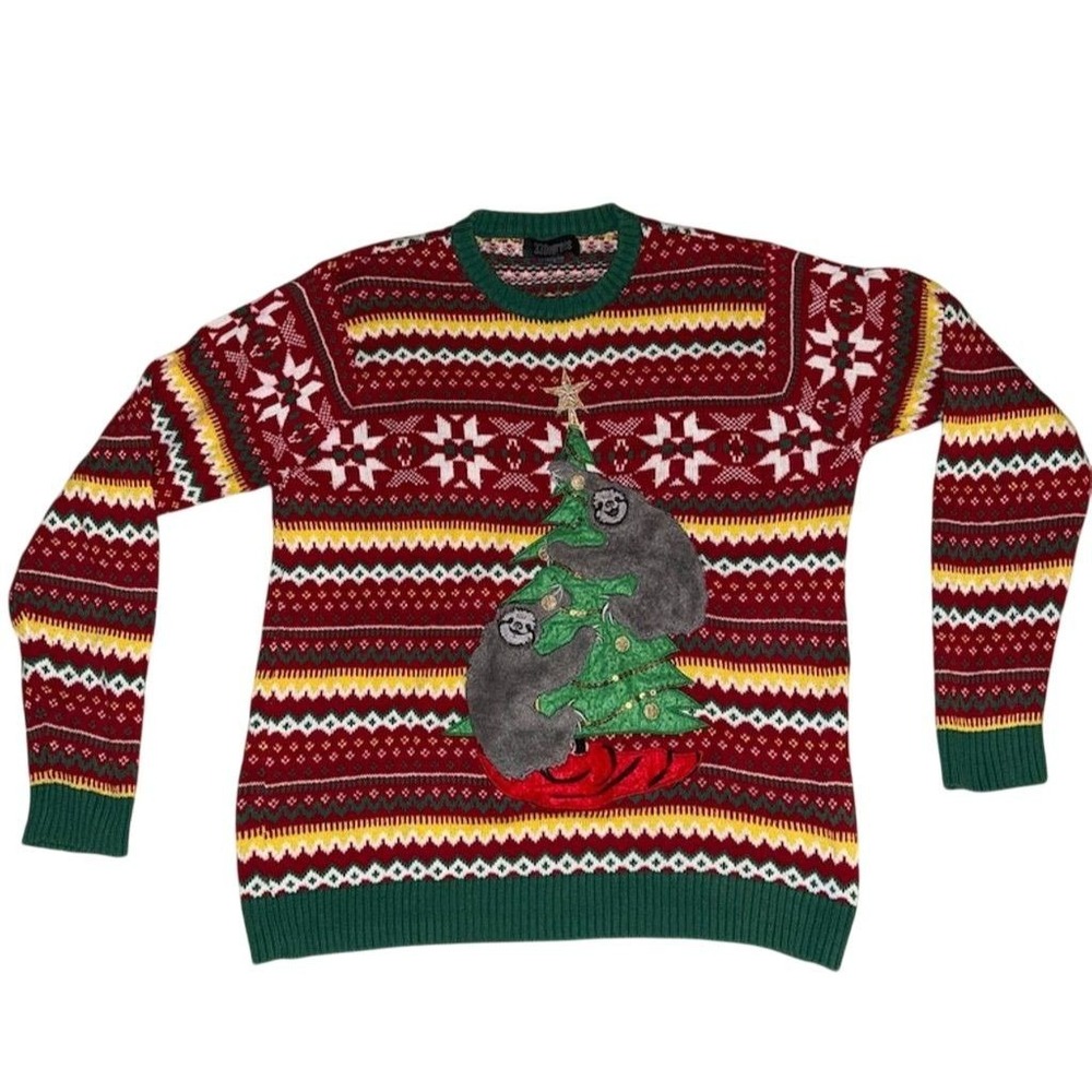 33Degrees Unisex Ugly Christmas Sweater‎ Sloths Fair Isle L fair isle pull over